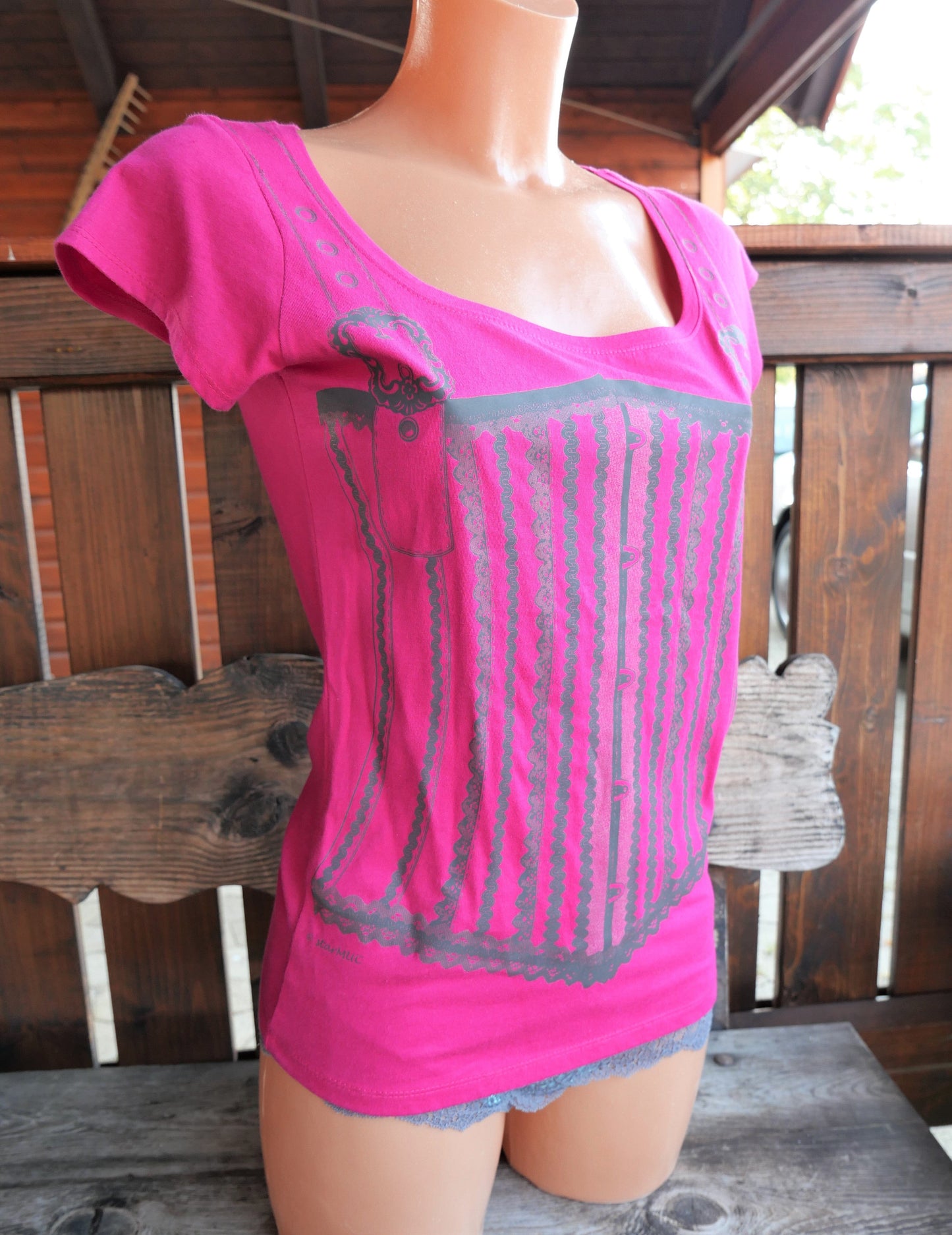Trachtenshirt, pink, Mieder Aufdruck, Print, Gr. M Shirt StarMUC