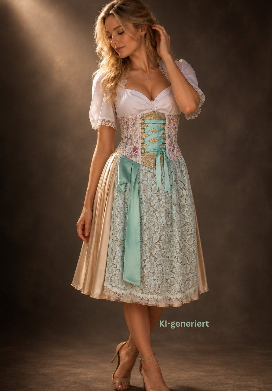 Tian von Tastique Dirndl, 4-Teiler Mieder, Rock, Schürze, Gr. 34 Unikat