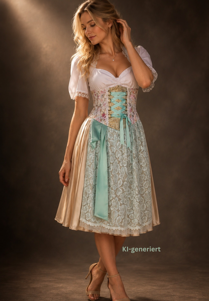Tian von Tastique Dirndl, 4-Teiler Mieder, Rock, Schürze, Gr. 34 Unikat