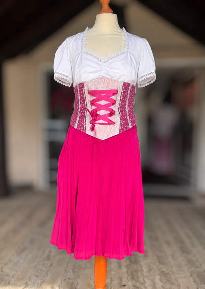 Tian von Tastique Dirndl, 4-Teiler Mieder, Rock, Schürze, pink, Gr. 38 Unikat