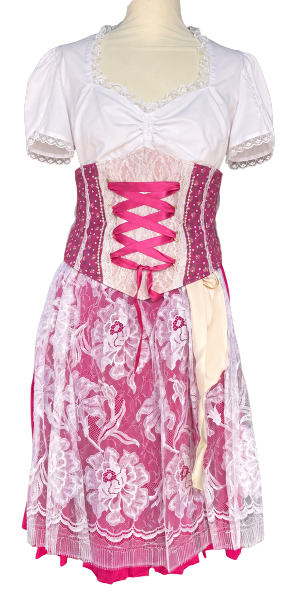 Tian von Tastique Dirndl, 4-Teiler Mieder, Rock, Schürze, pink, Gr. 38 Unikat
