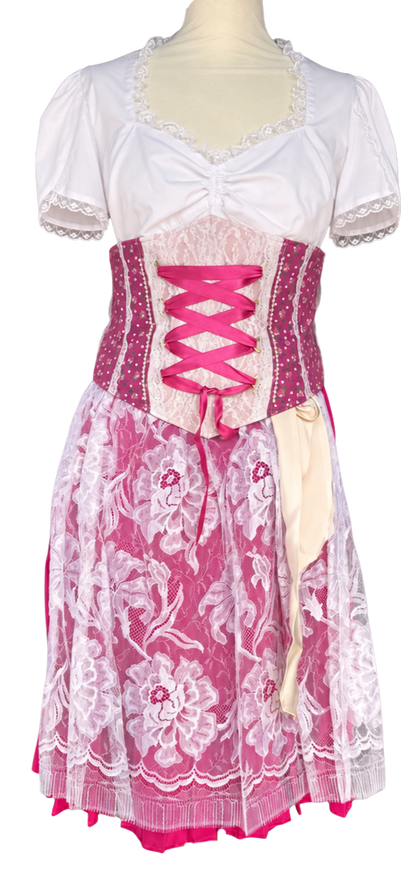 Tian von Tastique Dirndl, 4-Teiler Mieder, Rock, Schürze, pink, Gr. 38 Unikat