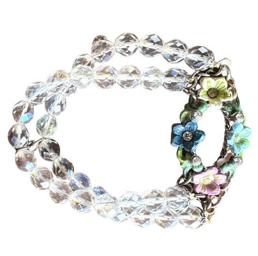 Trachten Armband, weiß, Perlen, Steinchen, Blumen