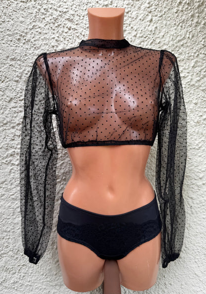 Dirndlbluse, Spieth & Wensky, Eduarda, transparent, schwarz, langarm