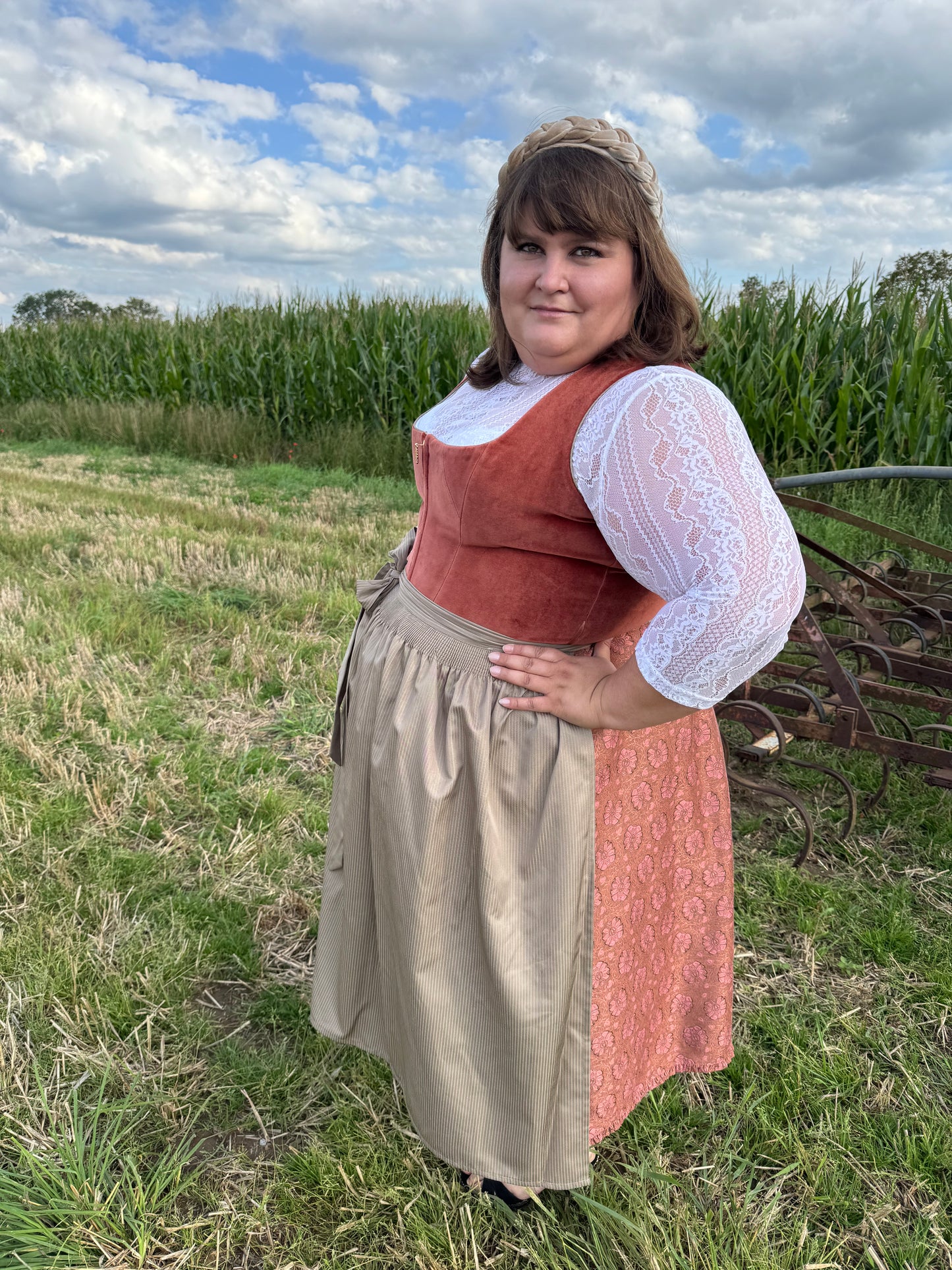 Dirndl Alpenfee, Jovana, Samt, rost ocker, 75 cm, große Größen