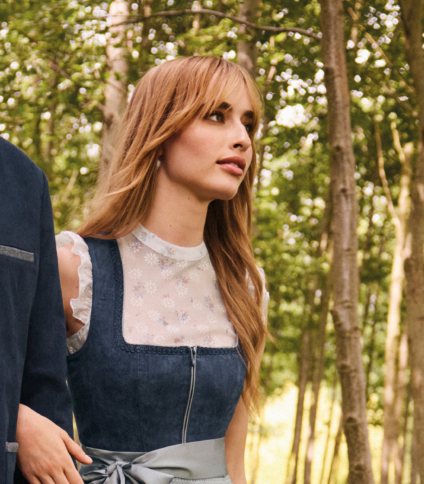 Dirndlbluse, Spieth & Wensky, Halina, Flügelärmel, blau