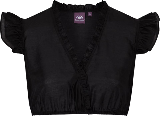 Dirndlbluse, Spieth & Wensky, schwarz, Fran Chiffon Flügelärmel