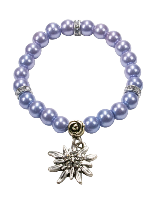 Trachten Armband Fiona, flieder-blau, Perlen, Edelweiß