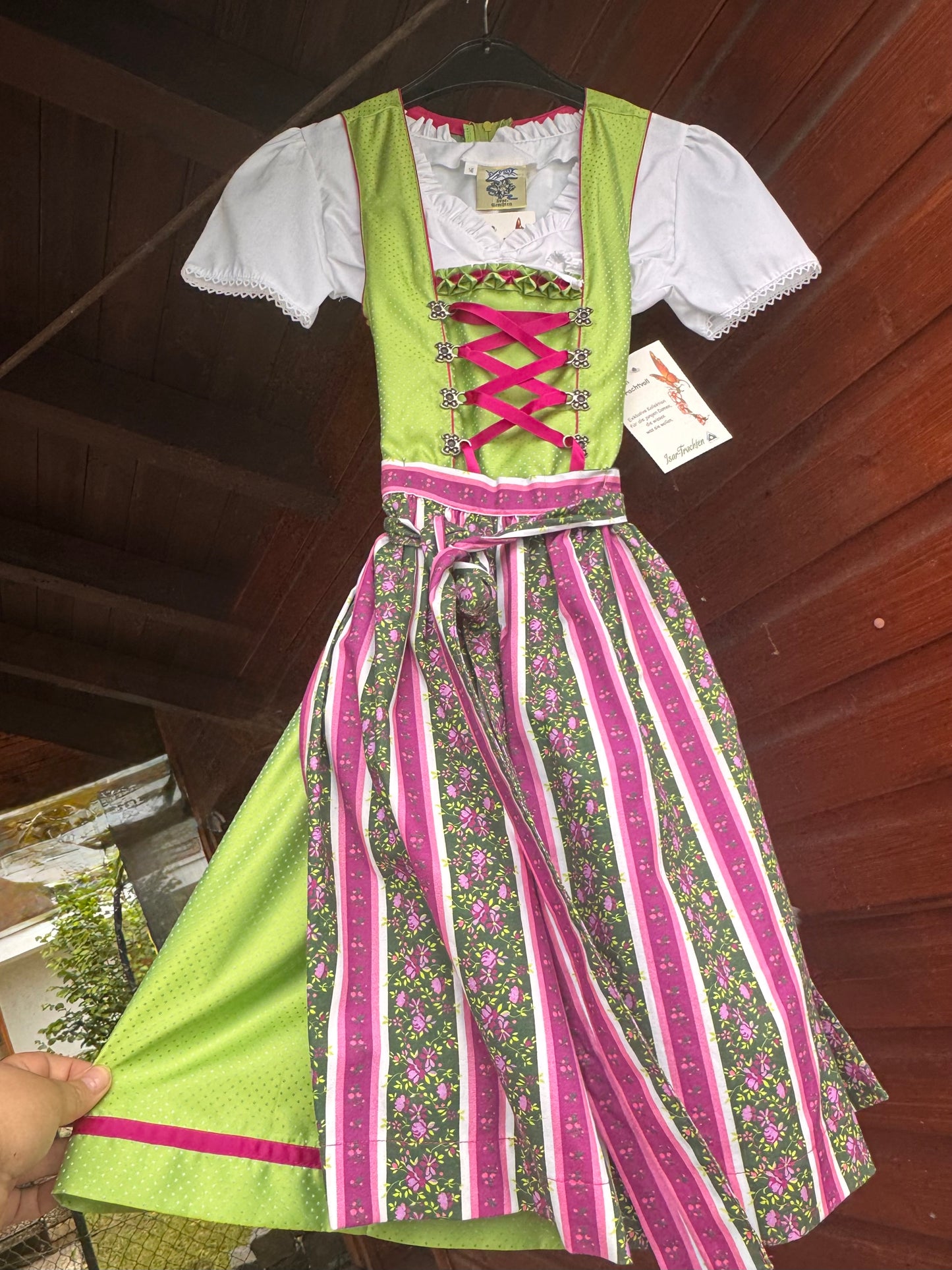 Kinderdirndl, Jugenddirndl, grün, Pink, Isar Trachten