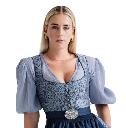 Dirndlbluse Alpenfee, Penelope, Ballonärmel, blau, Plissee