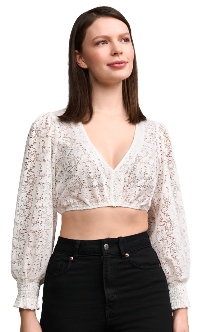 Dirndlbluse Krüger Collections, Eda, V-Ausschnitt, Spitze, ecru