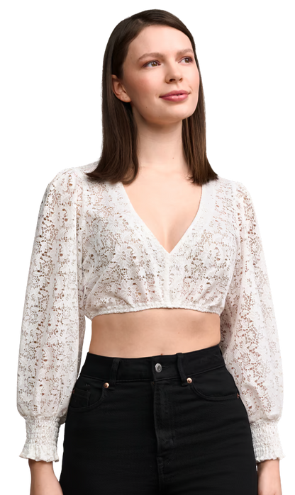 Dirndlbluse Krüger Collections, Eda, V-Ausschnitt, Spitze, ecru