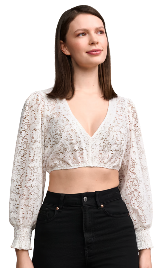Dirndlbluse Krüger Collections, Eda, V-Ausschnitt, Spitze, ecru