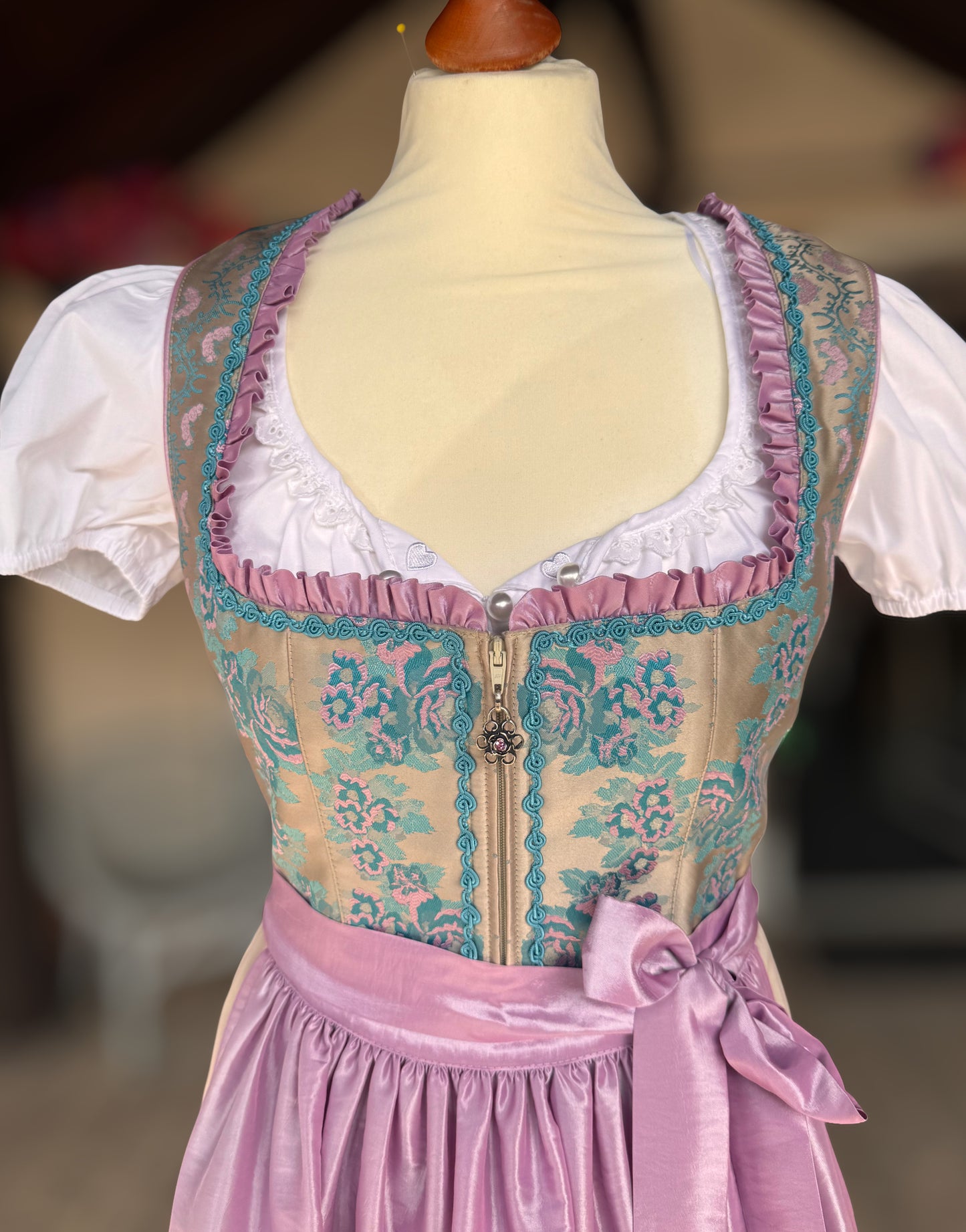 Dirndl Rose, Brautdirndl, rosa, beige Maxi 95 cm, Gr. 38