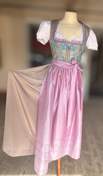 Dirndl Rose, Brautdirndl, rosa, beige Maxi 95 cm, Gr. 38