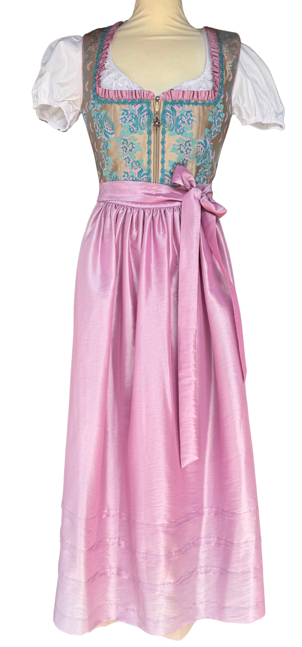 Dirndl Rose, Brautdirndl, rosa, beige Maxi 95 cm, Gr. 38