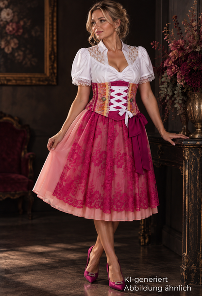 Tian von Tastique Dirndl, 4-Teiler Mieder, Rock, Schürze, pink, Gr. 42 Unikat