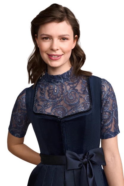 Dirndlbluse Krüger Madl, Annesca, blau, hochgeschlossen