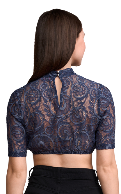 Dirndlbluse Krüger Madl, Annesca, blau, hochgeschlossen