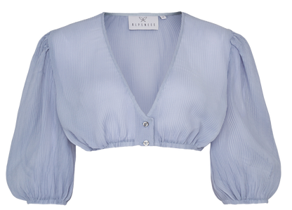 Dirndlbluse Alpenfee, Penelope, Ballonärmel, blau, Plissee