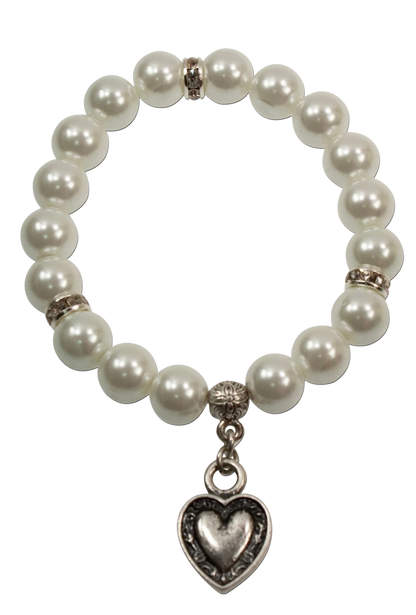 Trachten Armband, weiß, Perlen, Herz, Braut