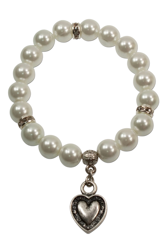 Trachten Armband, weiß, Perlen, Herz, Braut