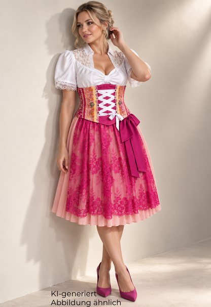 Tian von Tastique Dirndl, 4-Teiler Mieder, Rock, Schürze, pink, Gr. 42 Unikat