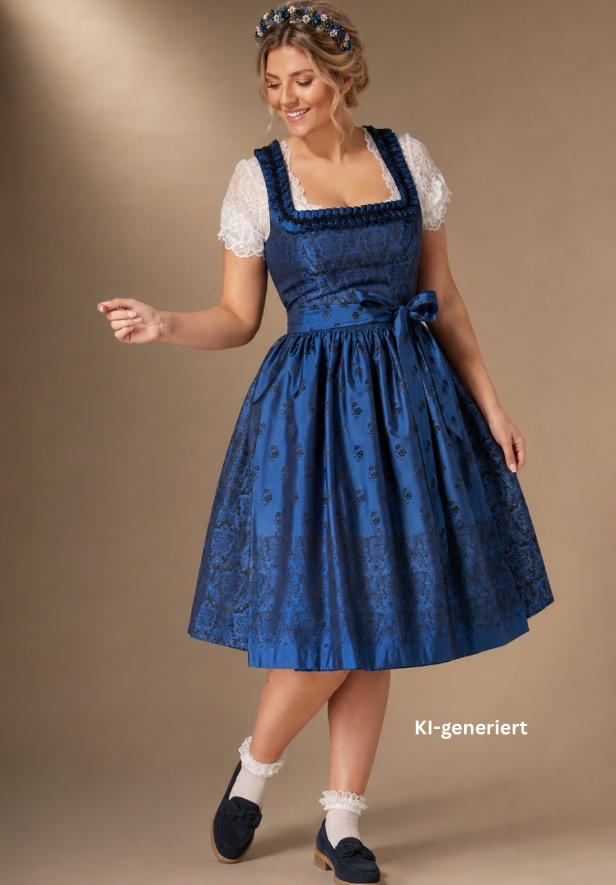 Dirndl Wenger, dunkelblau, schwarz, Midi 70 cm, Gr. 36