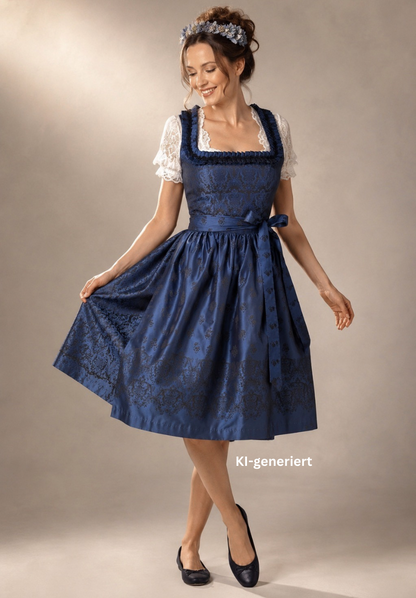 Dirndl Wenger, dunkelblau, schwarz, Midi 70 cm, Gr. 36