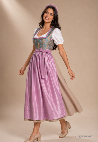 Dirndl Rose, Brautdirndl, rosa, beige Maxi 95 cm, Gr. 38