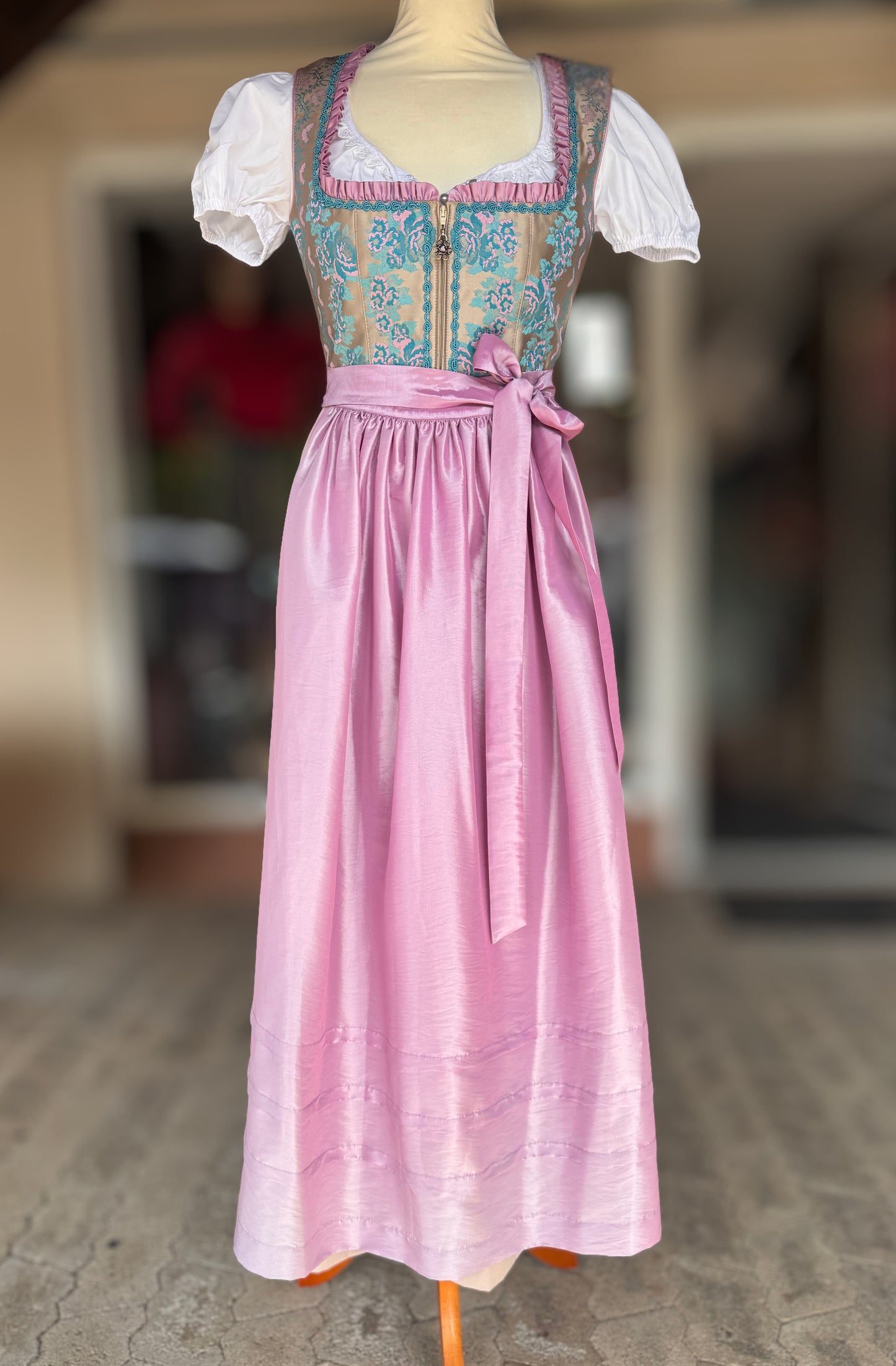 Dirndl Rose, Brautdirndl, rosa, beige Maxi 95 cm, Gr. 38