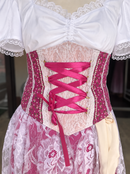 Tian von Tastique Dirndl, 4-Teiler Mieder, Rock, Schürze, pink, Gr. 38 Unikat