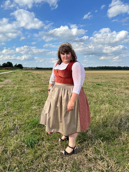 Dirndl Alpenfee, Jovana, Samt, rost ocker, 75 cm, große Größen