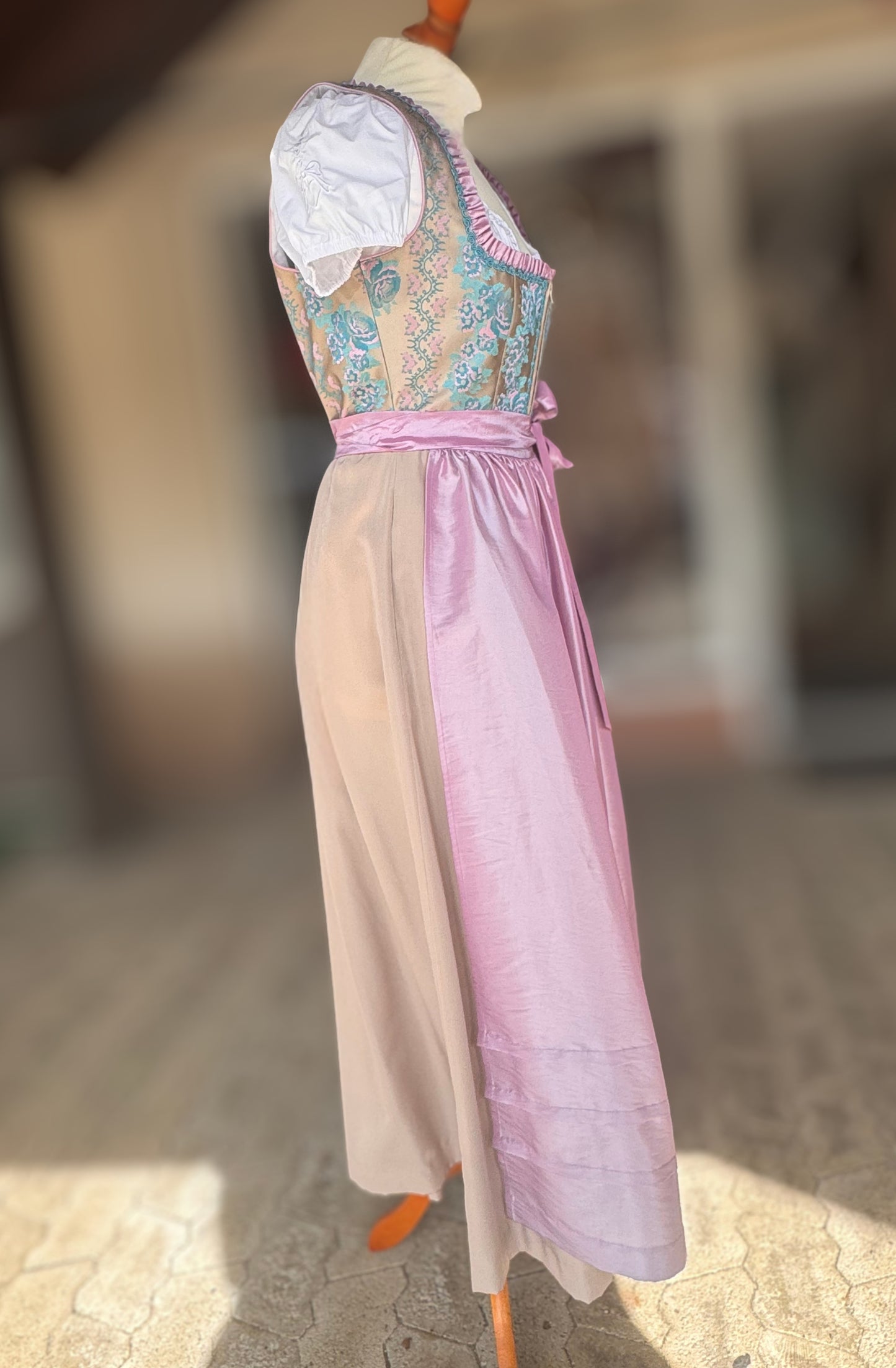 Dirndl Rose, Brautdirndl, rosa, beige Maxi 95 cm, Gr. 38