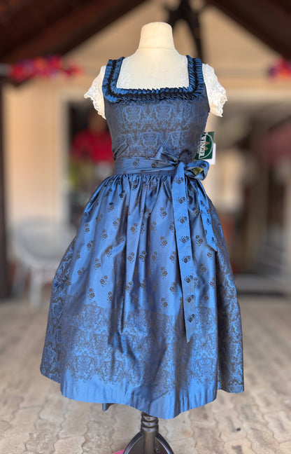 Dirndl Wenger, dunkelblau, schwarz, Midi 70 cm, Gr. 36