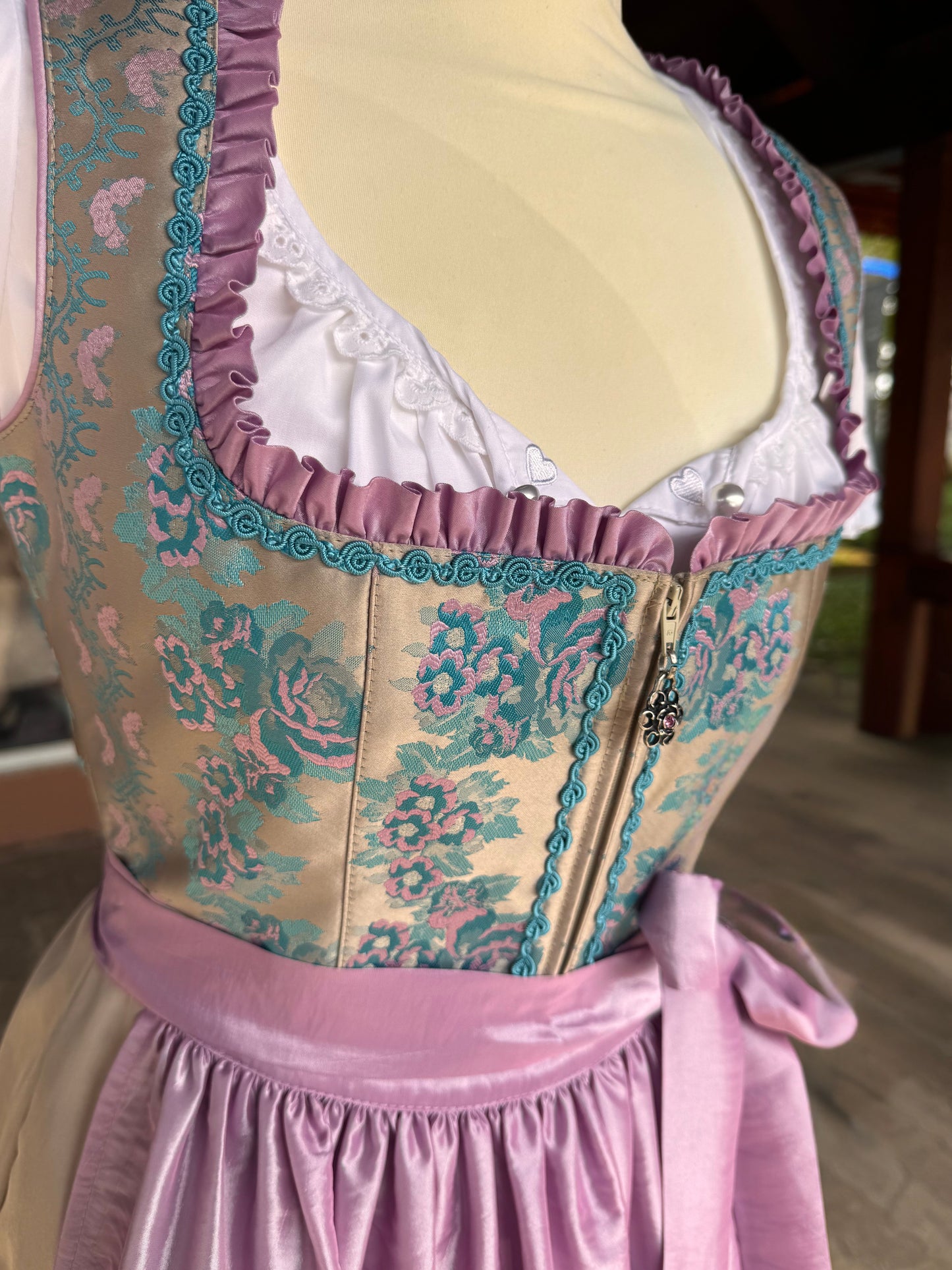 Dirndl Rose, Brautdirndl, rosa, beige Maxi 95 cm, Gr. 38