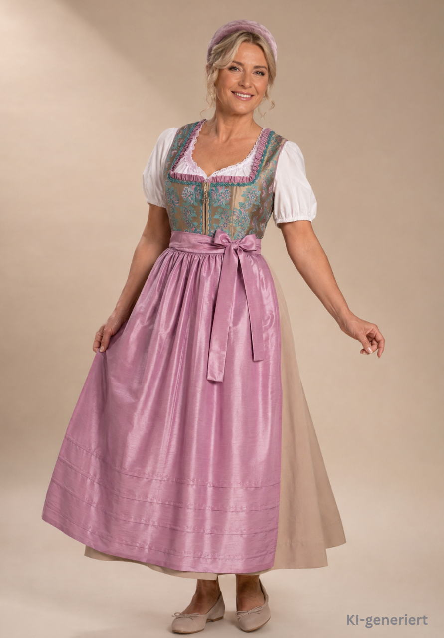 Dirndl Rose, Brautdirndl, rosa, beige Maxi 95 cm, Gr. 38