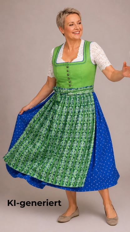 Kaiseralm Dirndl, lang, Mixi Leinen, blau, grün, Gr. 44