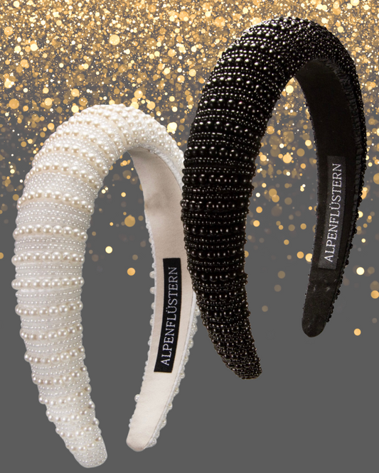 Haarschmuck, Haarreifen Perlen, Braut, Dirndl, schwarz, weiß