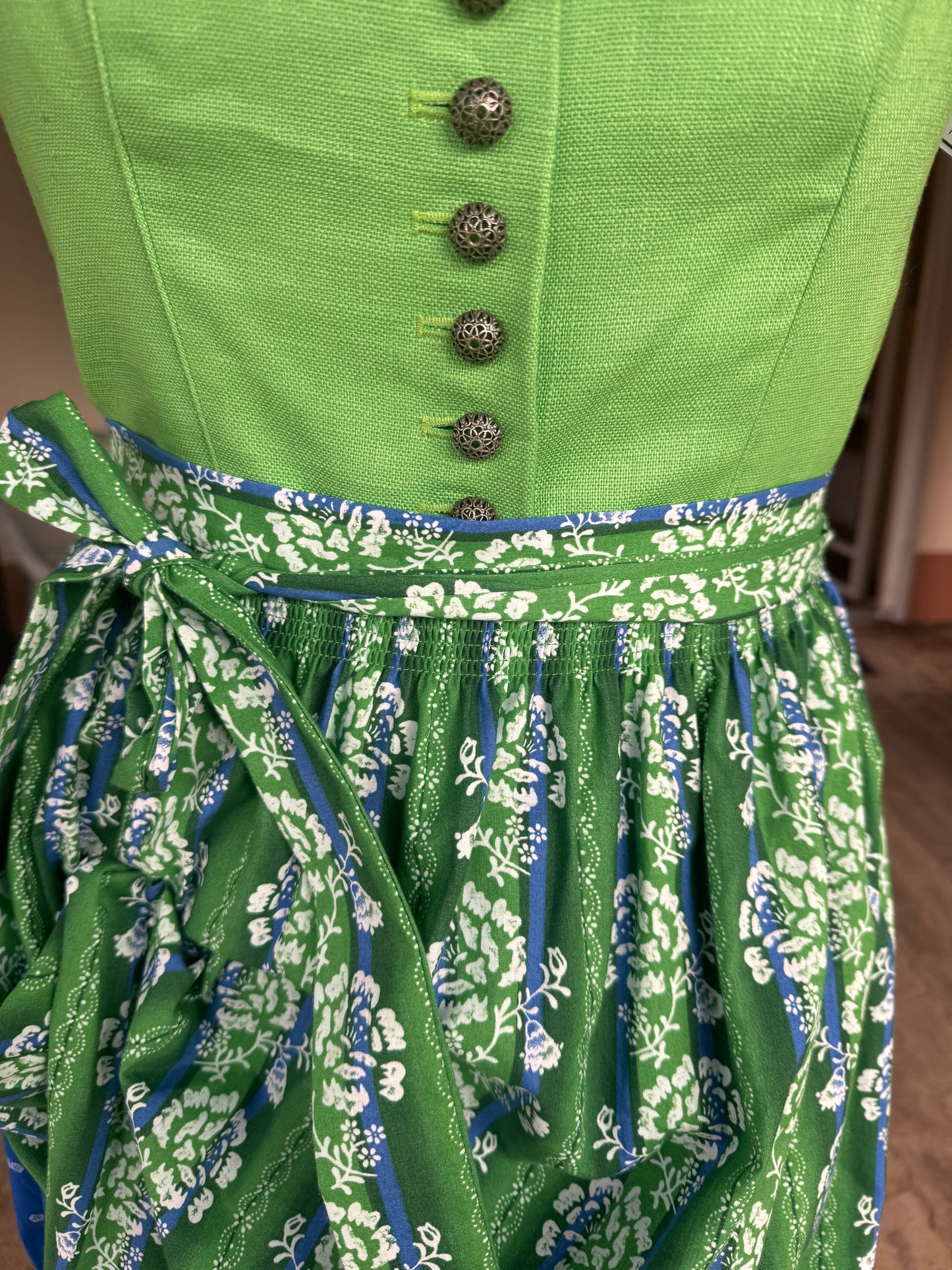 Kaiseralm Dirndl, lang, Mixi Leinen, blau, grün, Gr. 44