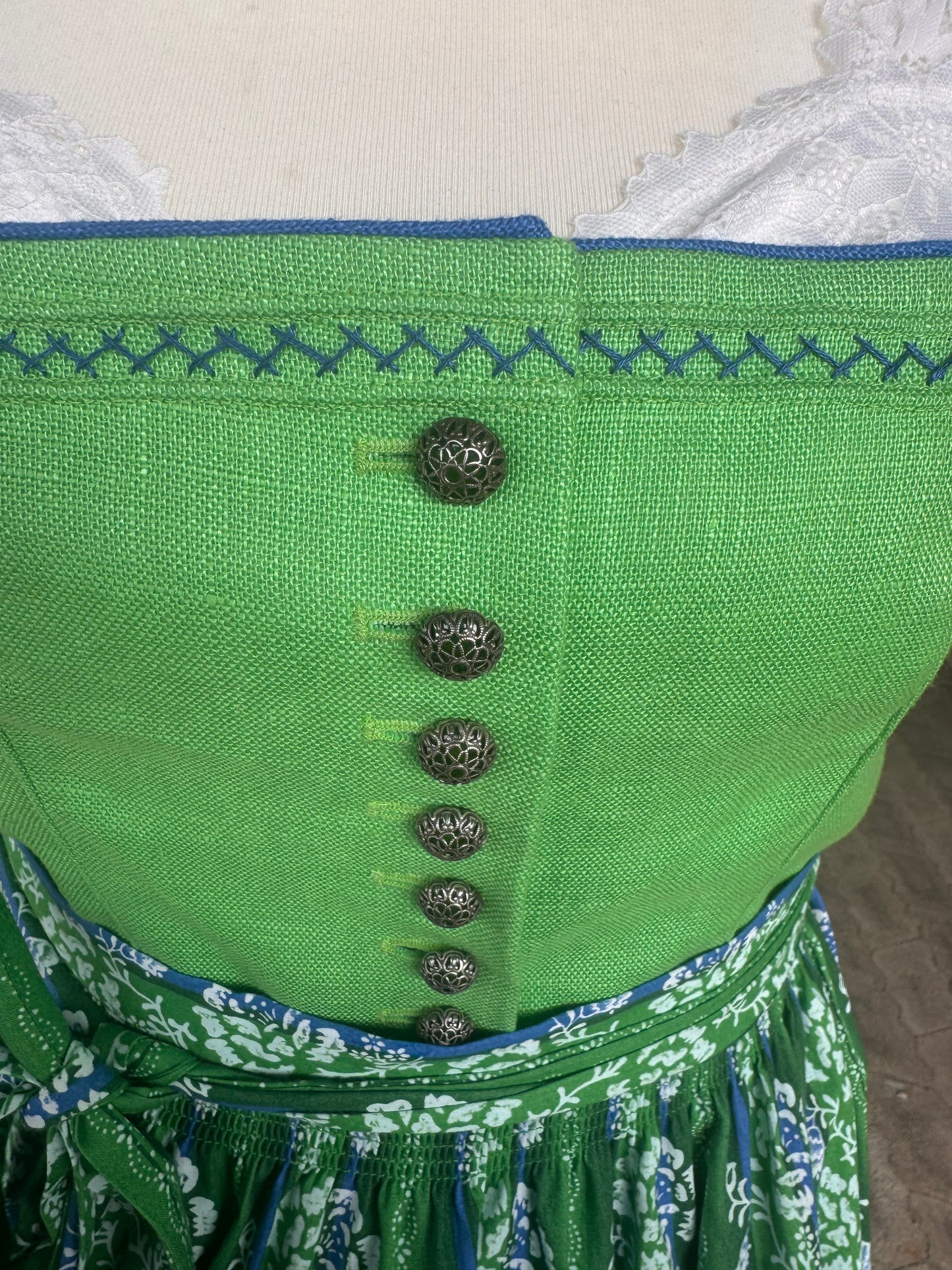 Kaiseralm Dirndl, lang, Mixi Leinen, blau, grün, Gr. 44