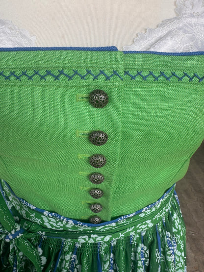 Kaiseralm Dirndl, lang, Mixi Leinen, blau, grün, Gr. 44