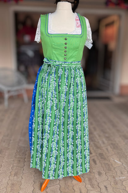 Kaiseralm Dirndl, lang, Mixi Leinen, blau, grün, Gr. 44