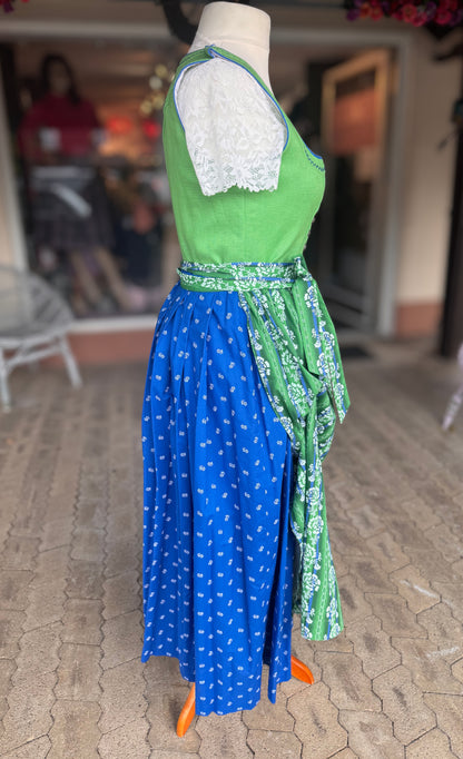 Kaiseralm Dirndl, lang, Mixi Leinen, blau, grün, Gr. 44