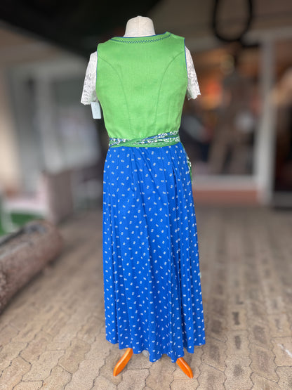 Kaiseralm Dirndl, lang, Mixi Leinen, blau, grün, Gr. 44