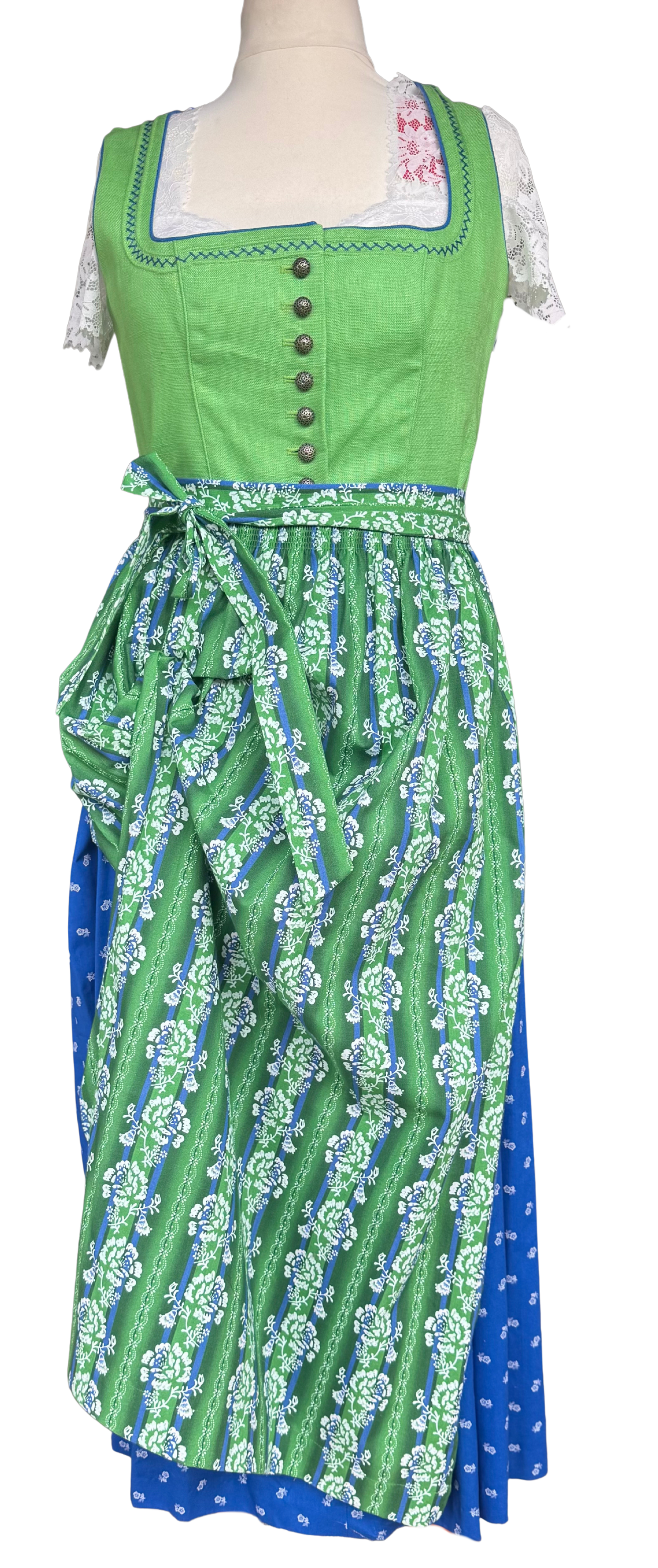 Kaiseralm Dirndl, lang, Mixi Leinen, blau, grün, Gr. 44