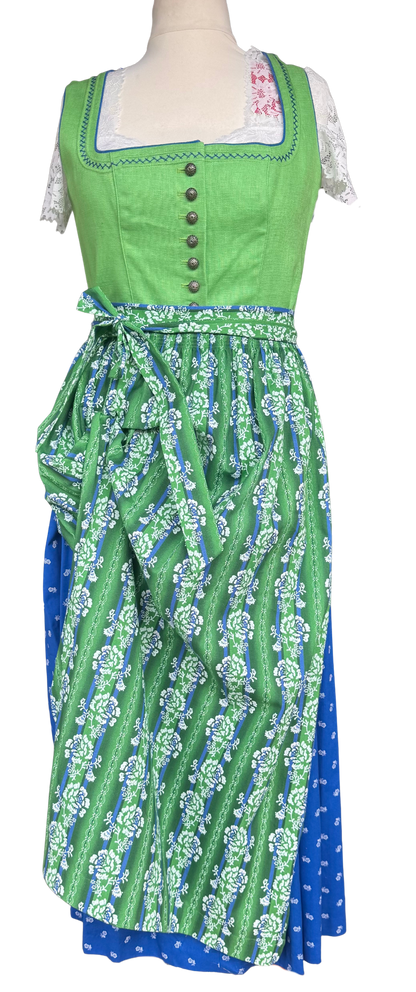 Kaiseralm Dirndl, lang, Mixi Leinen, blau, grün, Gr. 44