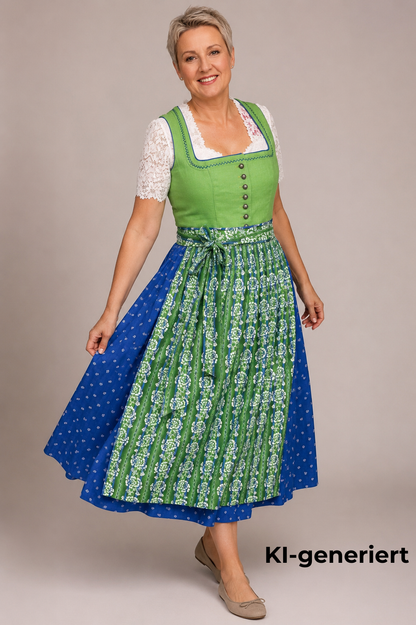 Kaiseralm Dirndl, lang, Mixi Leinen, blau, grün, Gr. 44