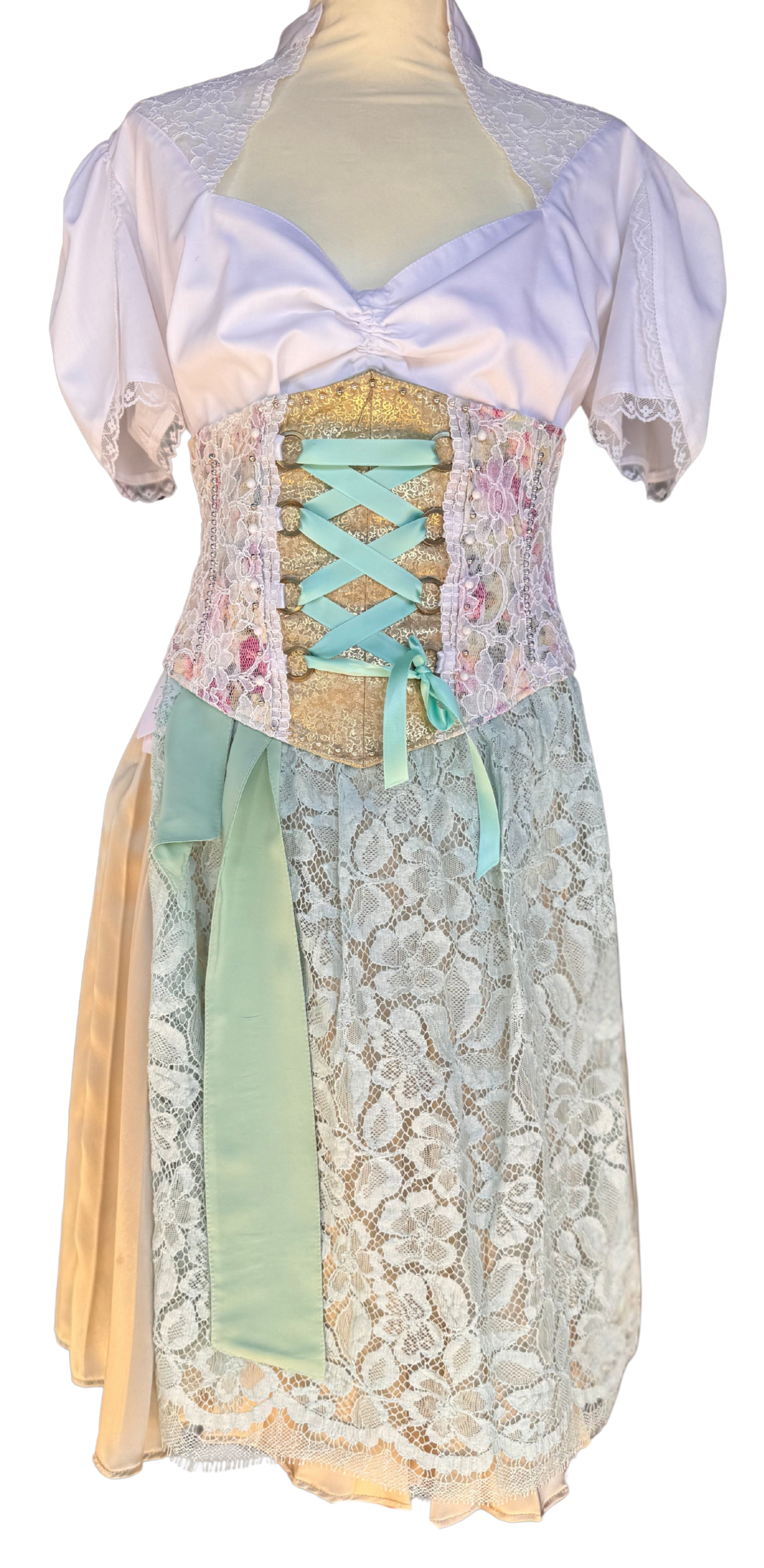 Tian von Tastique Dirndl, 4-Teiler Mieder, Rock, Schürze, Gr. 34 Unikat