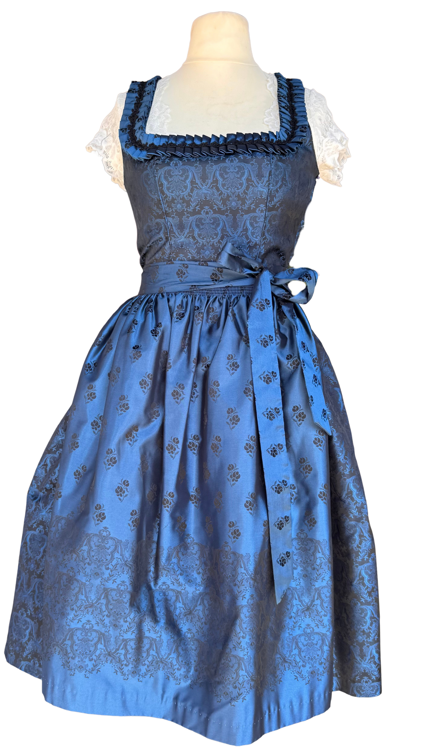 Dirndl Wenger, dunkelblau, schwarz, Midi 70 cm, Gr. 36